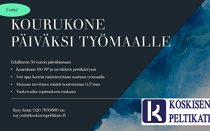 Kourukone päiväksi työmaalle